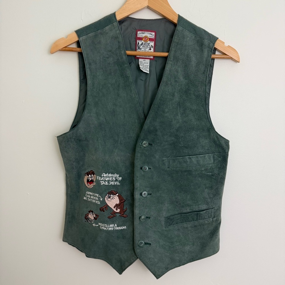 Vintage 90s Looney Tunes‎ Tasmanian Devil Suede Vest X-Small Warner Brothers